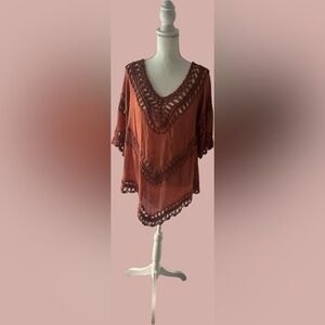 Elegant Terracotta Crochet Blouse